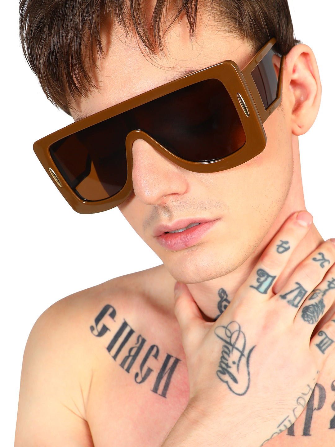 Men's Futuristic Oversized Sunglasses - Brown - Shop authentic Indian Men's Fashion by French Accent