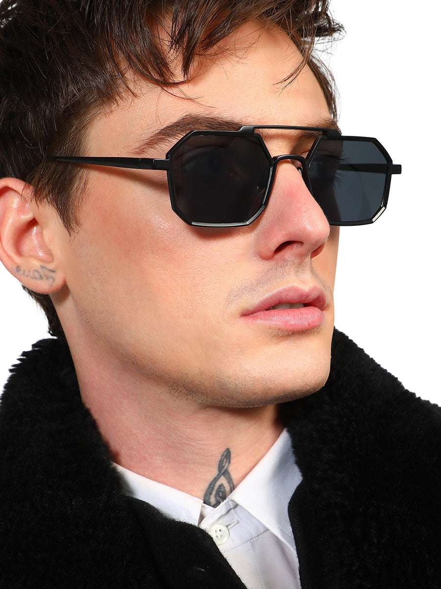 Men's Retro Aviator Sunglasses - Black - Shop authentic Indian Men's Fashion by French Accent