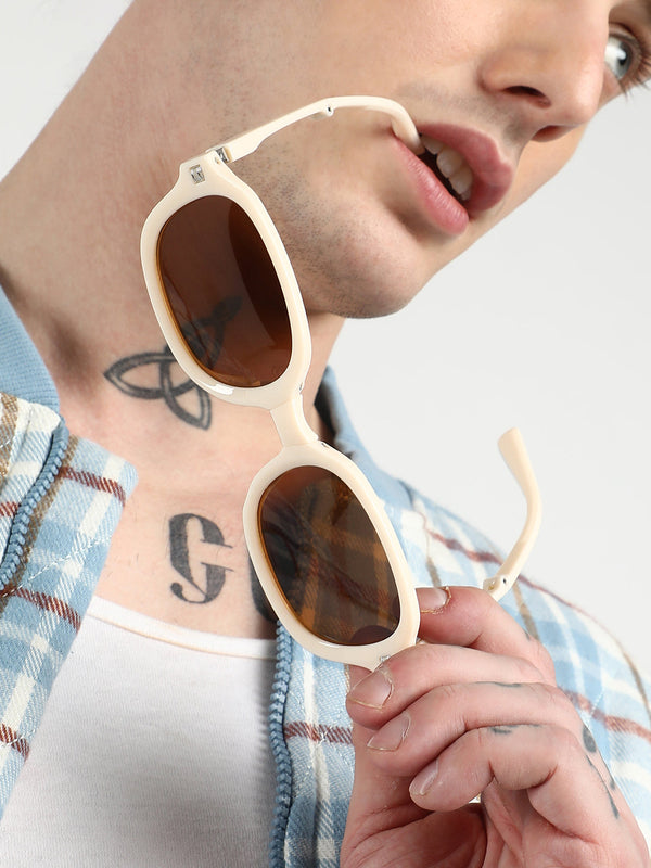 Men Foldable Rectangular Sunglasses - White - Shop authentic Indian Men's Fashion by French Accent