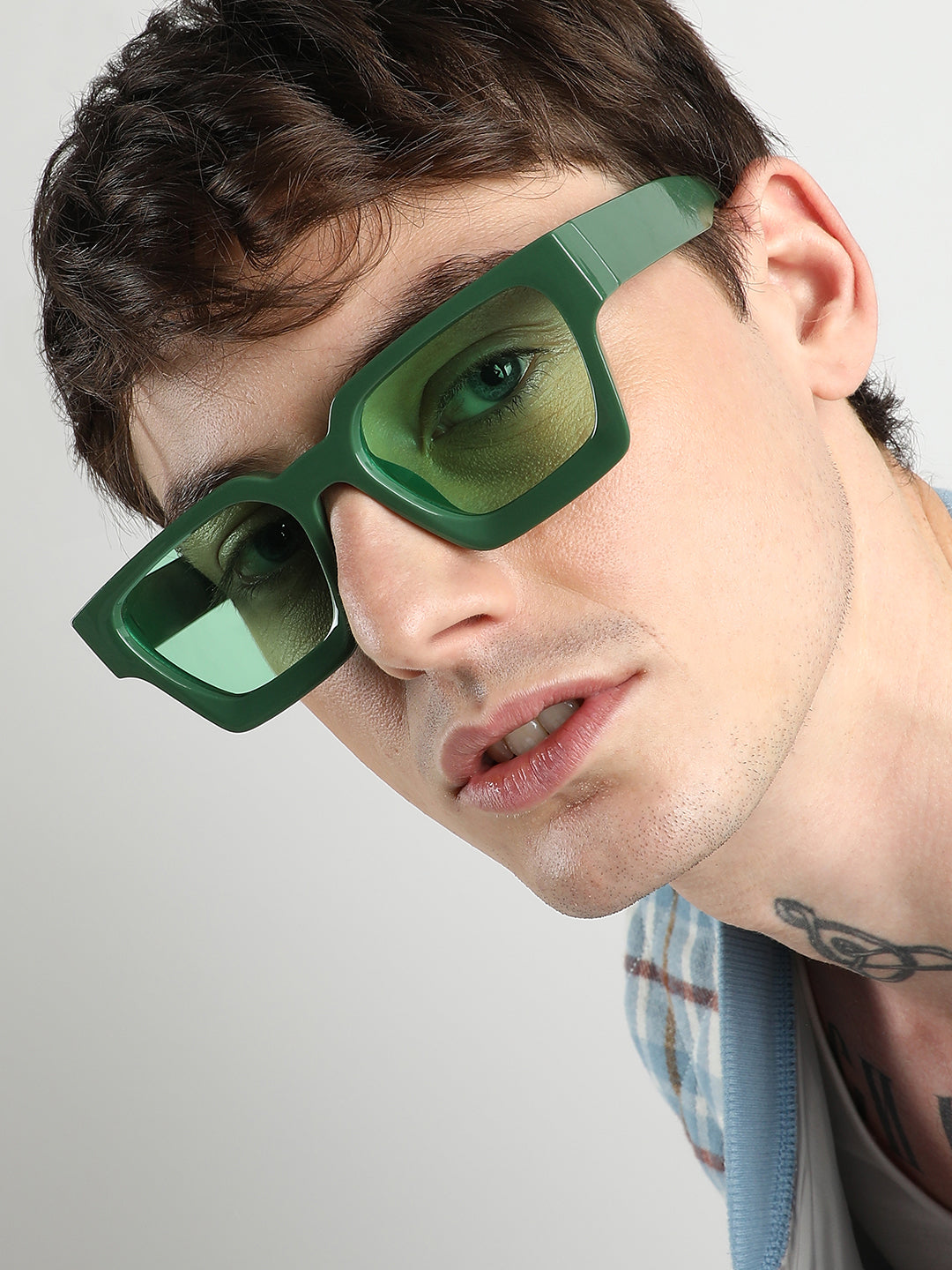 Men Chunky Wayfarer Sunglasses - Green - Shop authentic Indian Men's Fashion by French Accent