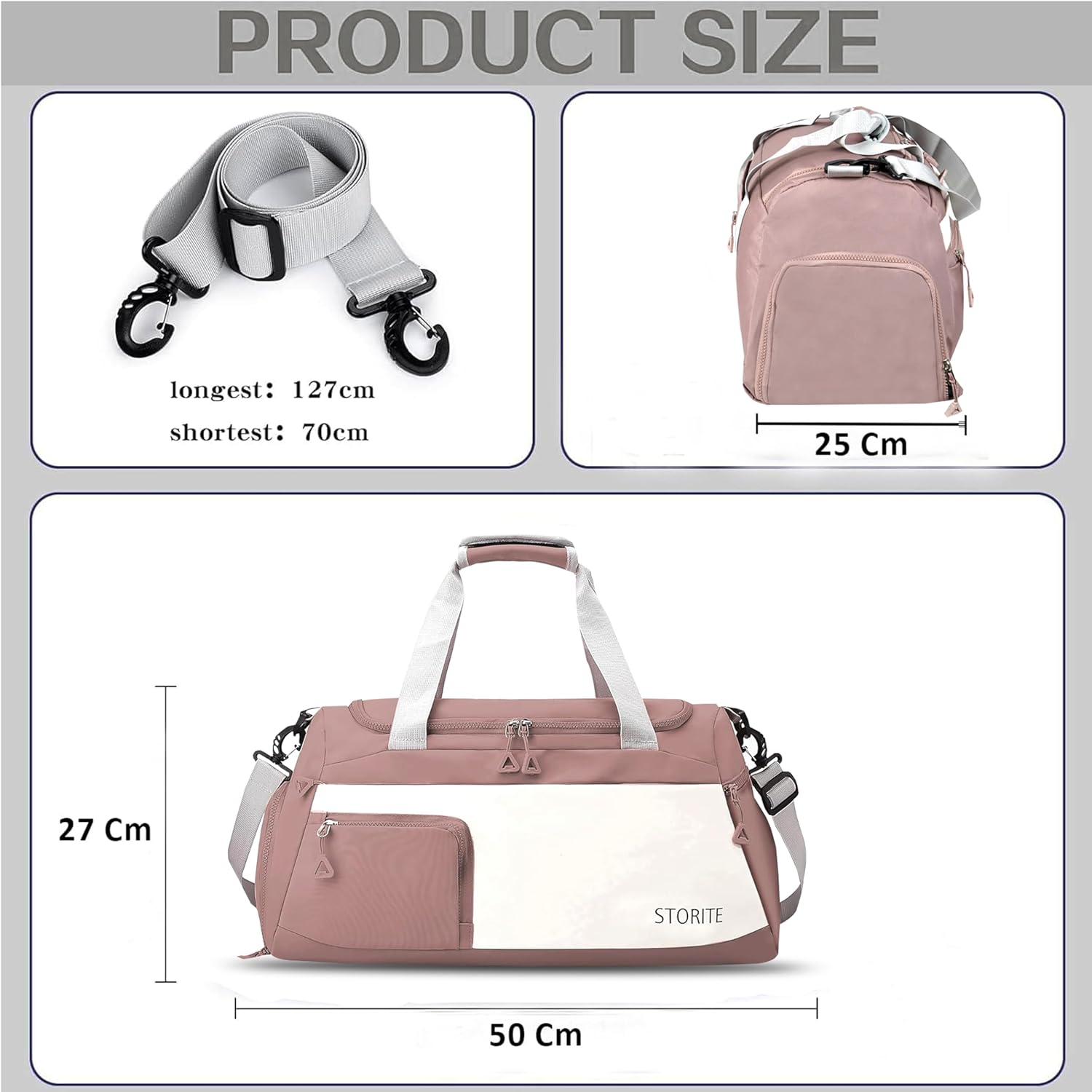 Storite 50 CM Nylon Travel Duffle Bag with Wet Pocket Shoe Compartment  for Women Deep Pink