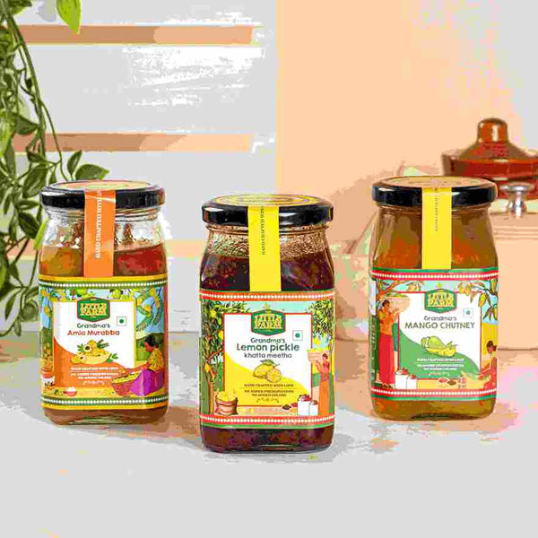 Homemade Sweet Mango Chutney, Amla Murabba & Lemon Khatta Meetha Pickl - Shop authentic Indian Food by Little Farm