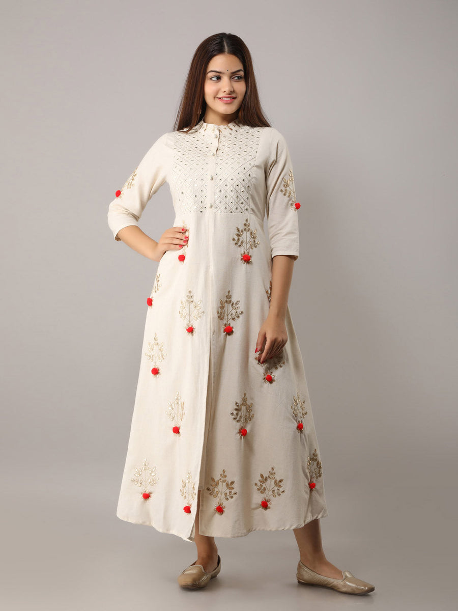 White Rayon Kurta with Gotta Patti Work - Shop authentic Indian Women's Fashion by Nehamta