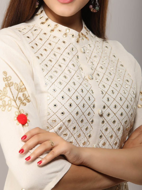 White Rayon Kurta with Gotta Patti Work - Shop authentic Indian Women's Fashion by Nehamta