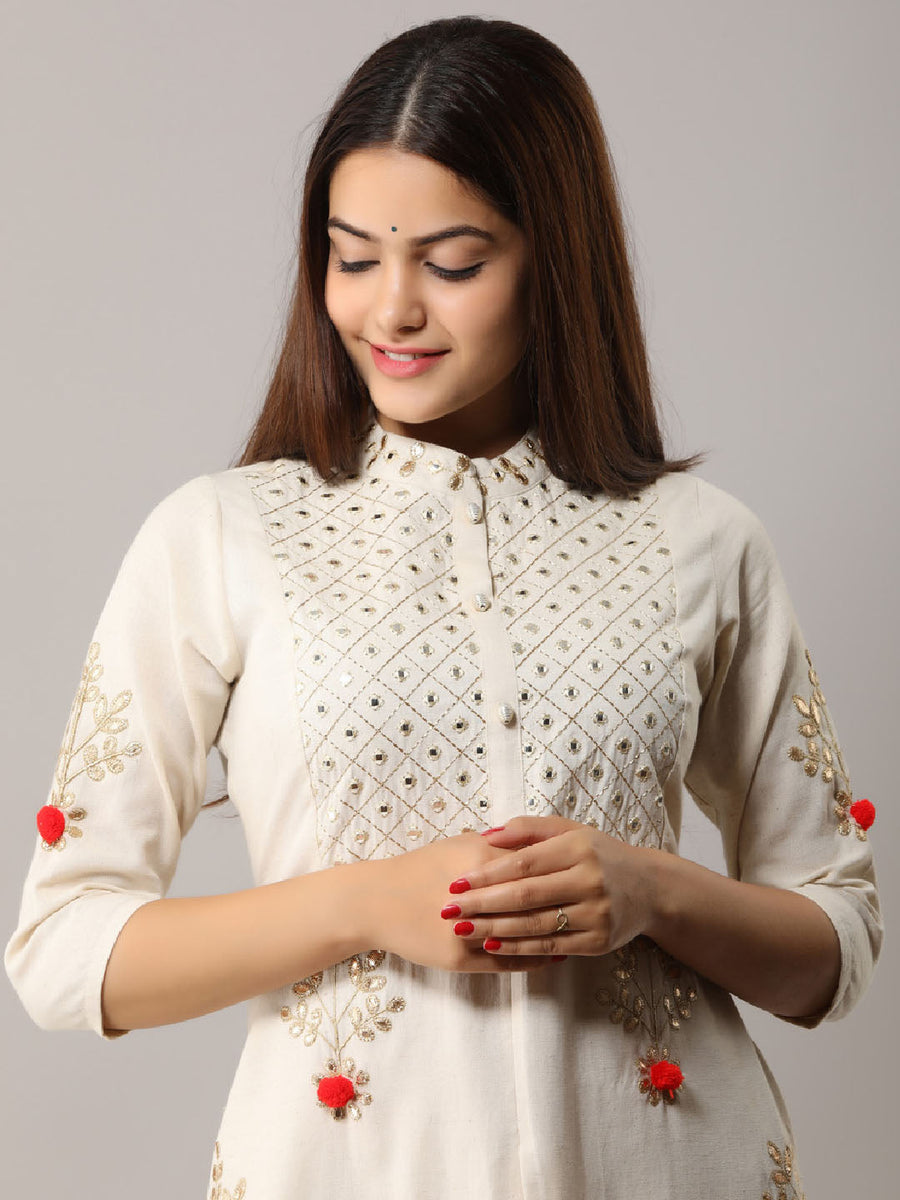 White Rayon Kurta with Gotta Patti Work - Shop authentic Indian Women's Fashion by Nehamta