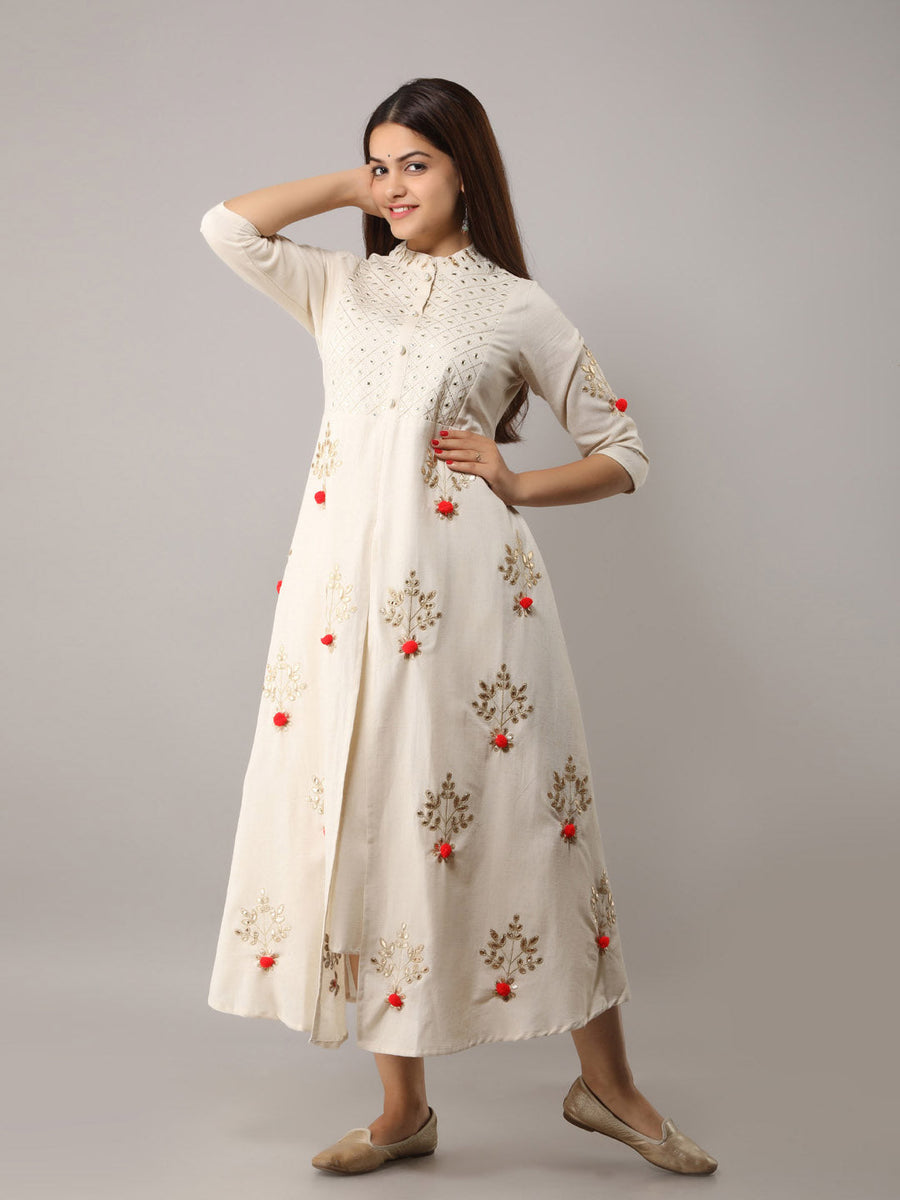 White Rayon Kurta with Gotta Patti Work - Shop authentic Indian Women's Fashion by Nehamta