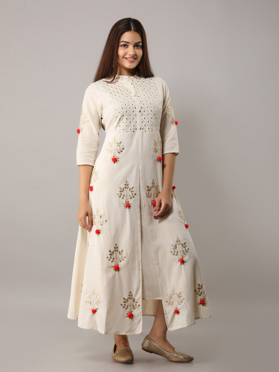 White Rayon Kurta with Gotta Patti Work - Shop authentic Indian Women's Fashion by Nehamta