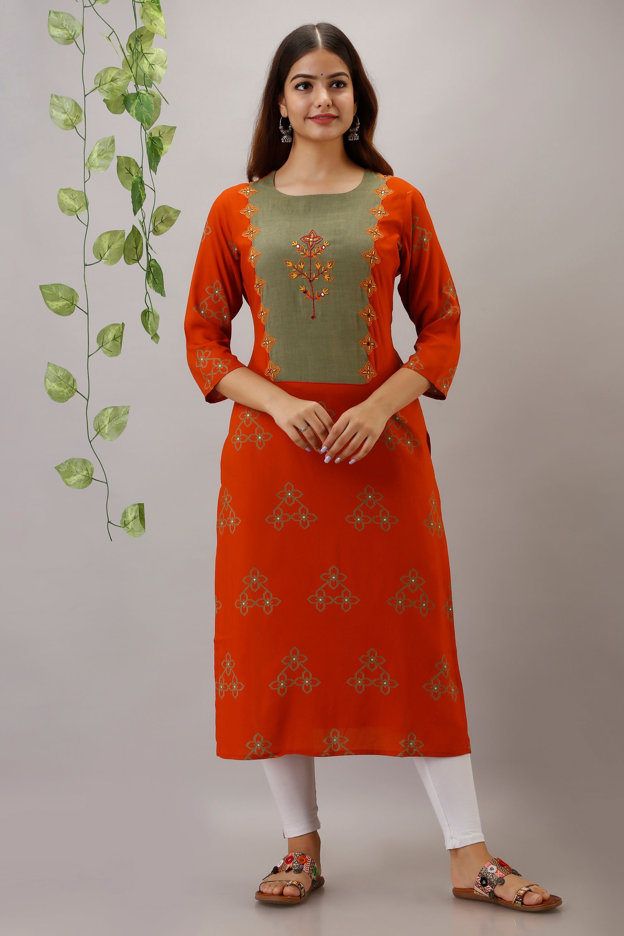 Orange Color Rayon Slub Straight Womens Kurta - Shop authentic Indian Women's Fashion by Nehamta