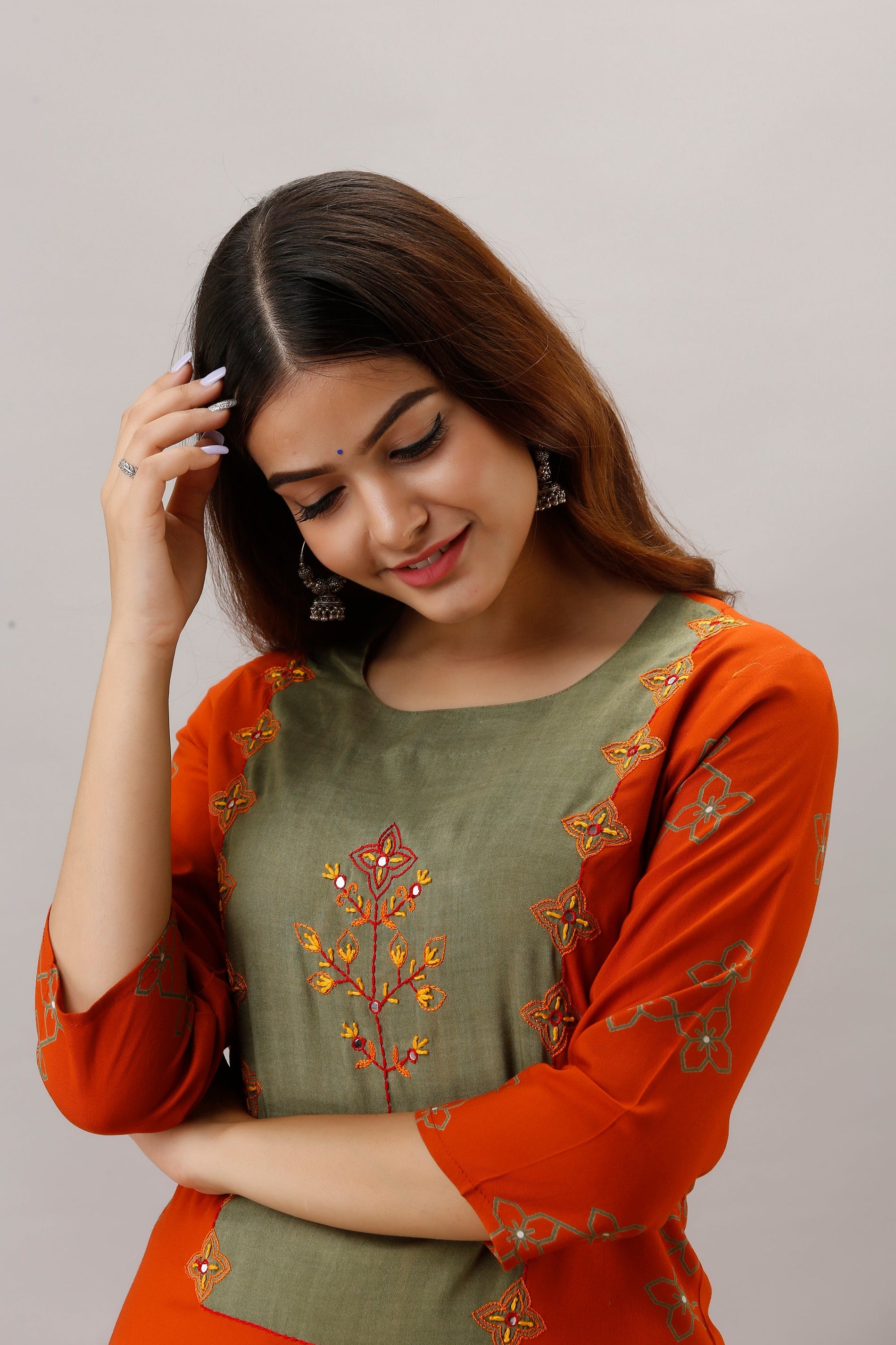 Orange Color Rayon Slub Straight Womens Kurta - Shop authentic Indian Women's Fashion by Nehamta