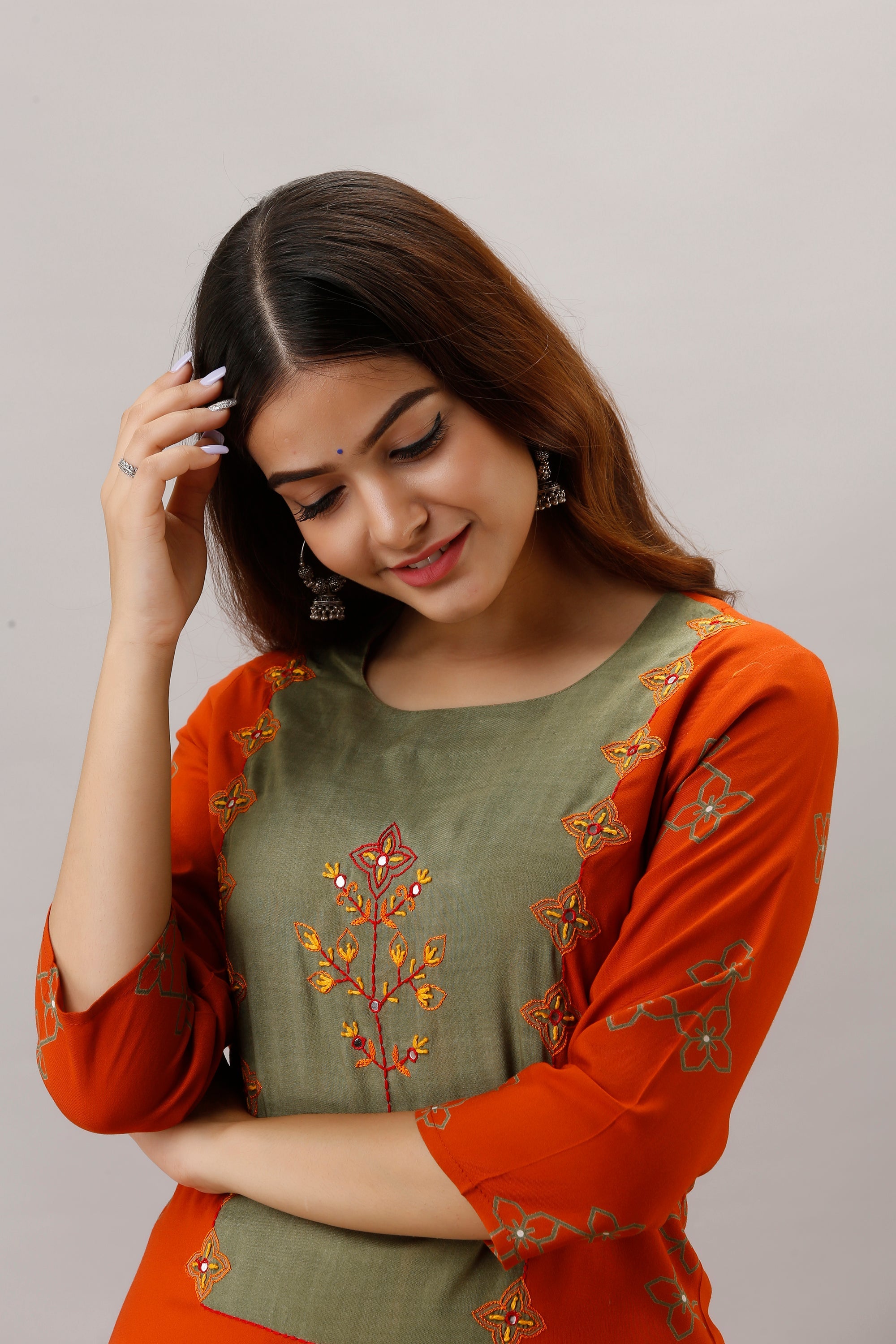 Orange Color Rayon Slub Straight Womens Kurta - Shop authentic Indian Women's Fashion by Nehamta