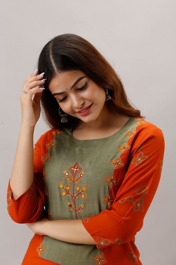 Orange Color Rayon Slub Straight Womens Kurta - Shop authentic Indian Women's Fashion by Nehamta