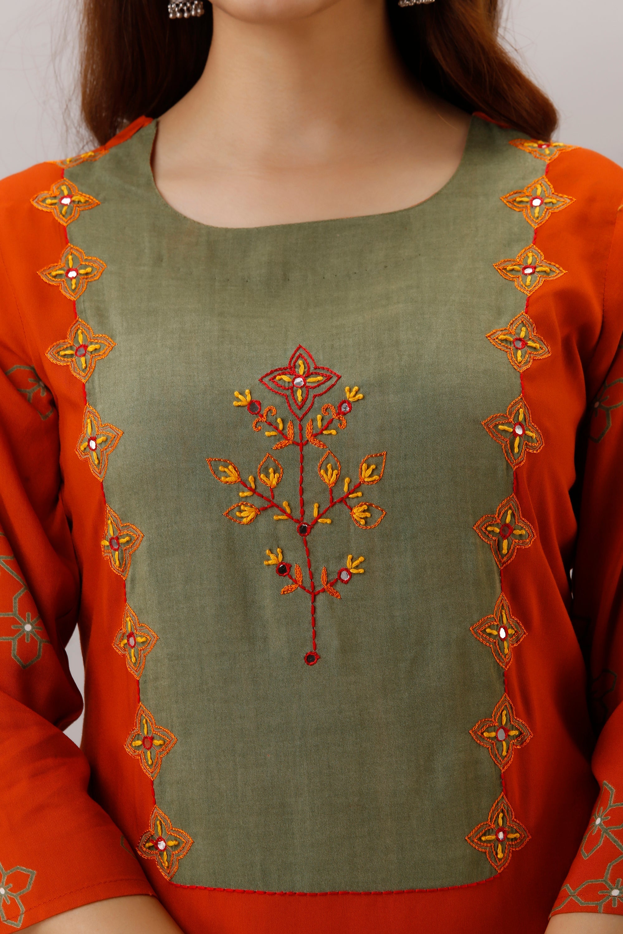 Orange Color Rayon Slub Straight Womens Kurta - Shop authentic Indian Women's Fashion by Nehamta