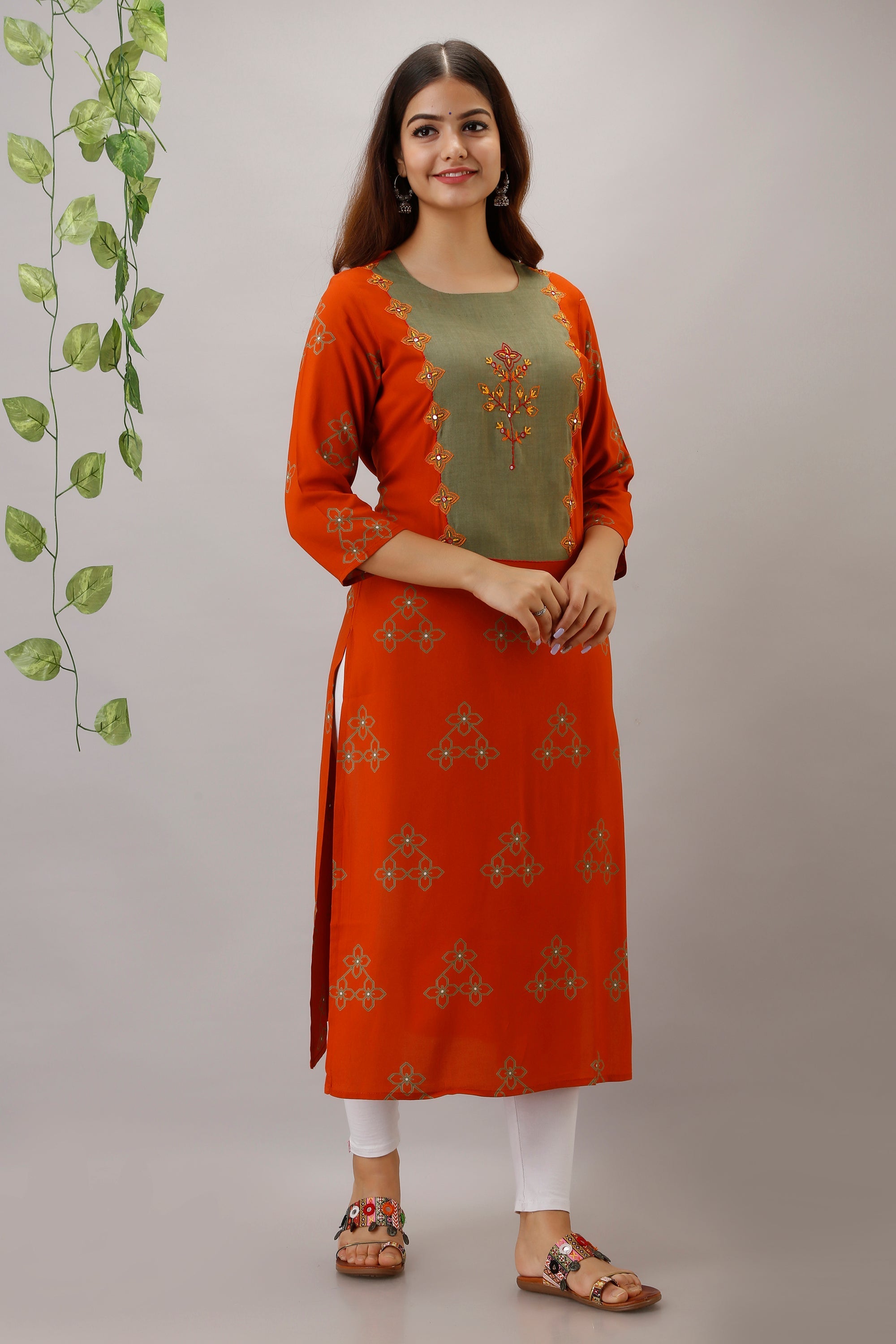 Orange Color Rayon Slub Straight Womens Kurta - Shop authentic Indian Women's Fashion by Nehamta