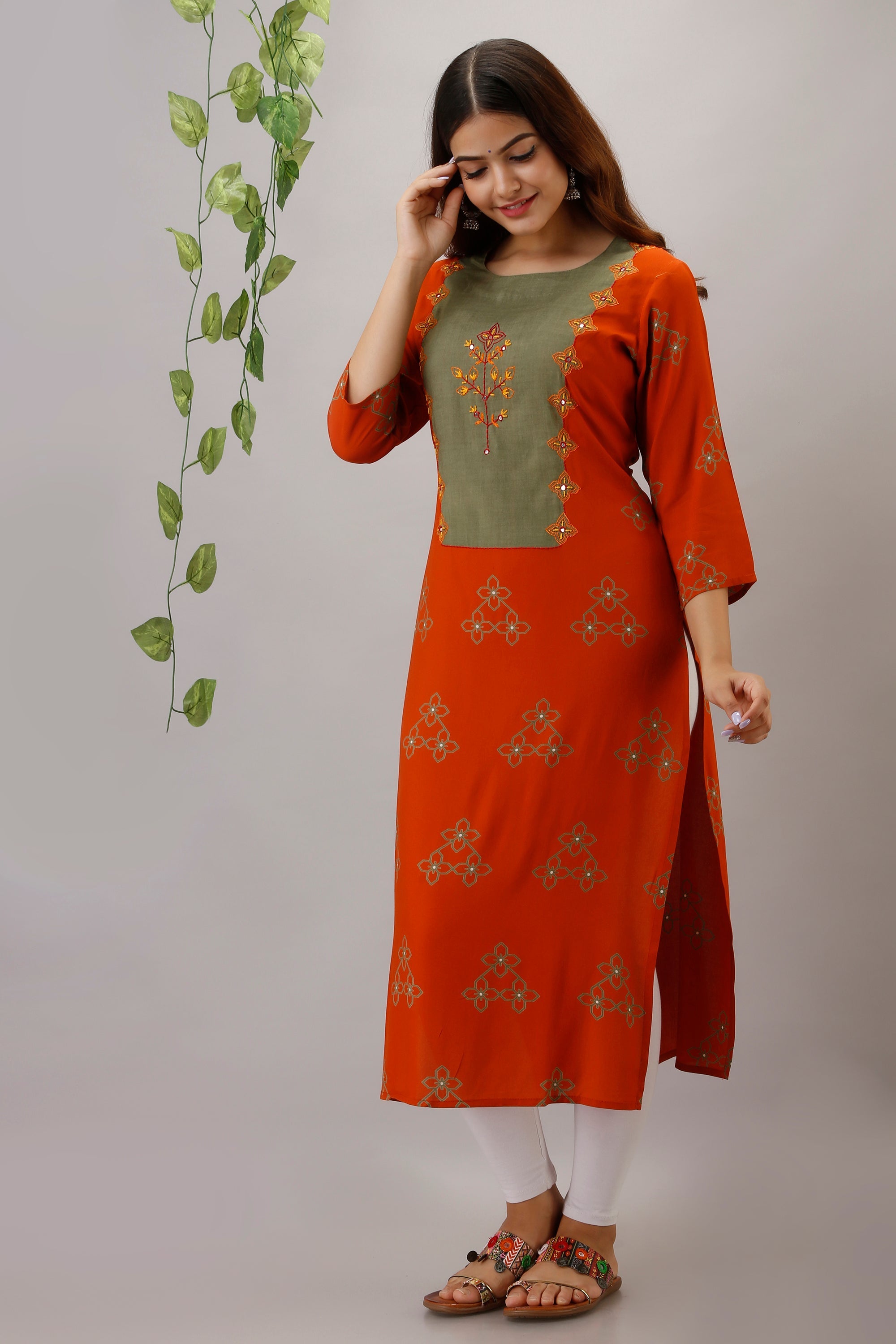 Orange Color Rayon Slub Straight Womens Kurta - Shop authentic Indian Women's Fashion by Nehamta