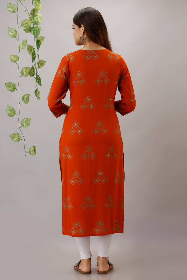 Orange Color Rayon Slub Straight Womens Kurta - Shop authentic Indian Women's Fashion by Nehamta
