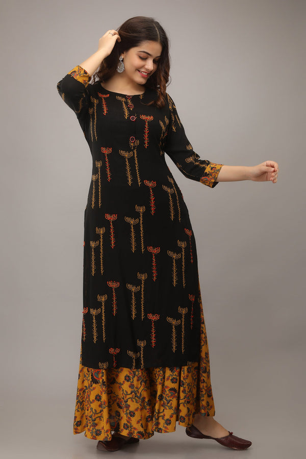 Black Color Rayon Slub Straight Women's Kurta with Palazzo - Shop authentic Indian Women's Fashion by Nehamta