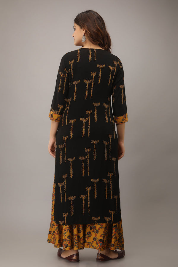 Black Color Rayon Slub Straight Women's Kurta with Palazzo - Shop authentic Indian Women's Fashion by Nehamta
