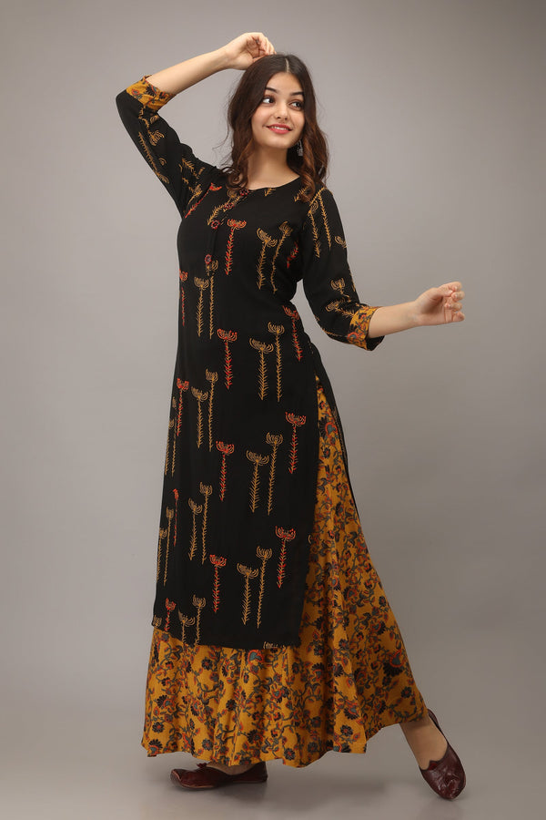 Black Color Rayon Slub Straight Women's Kurta with Palazzo - Shop authentic Indian Women's Fashion by Nehamta
