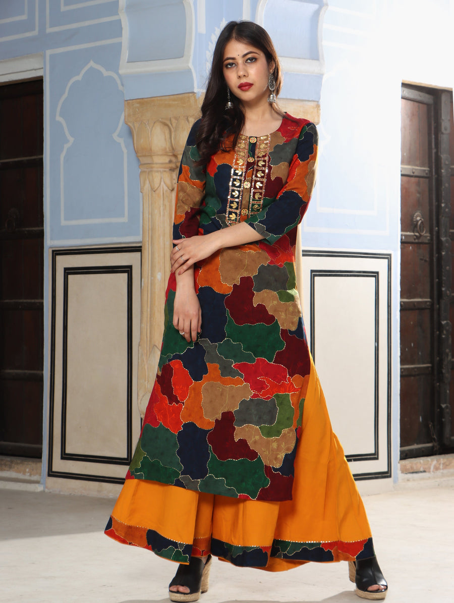 Multicolor Rayon Straight Women's Kurta with Divider Palazzo Set - Shop authentic Indian Women's Fashion by Nehamta