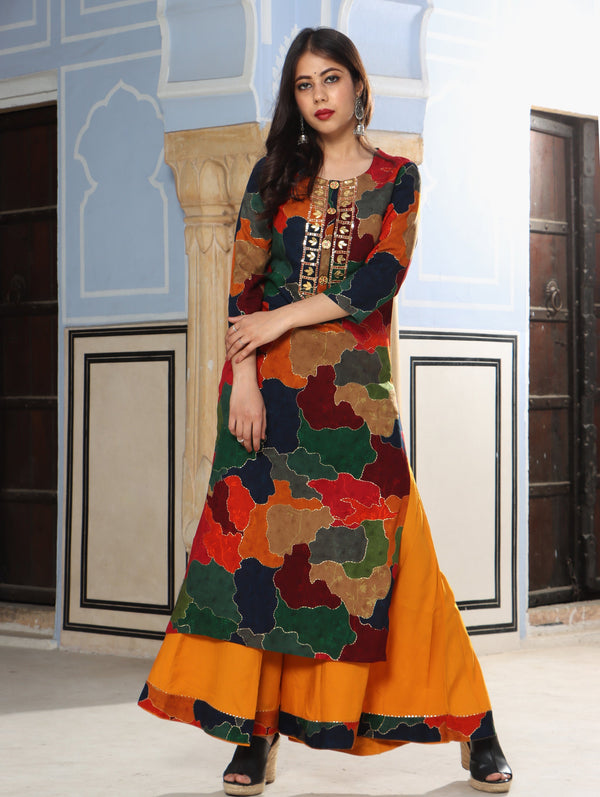 Multicolor Rayon Straight Women's Kurta with Divider Palazzo Set - Shop authentic Indian Women's Fashion by Nehamta