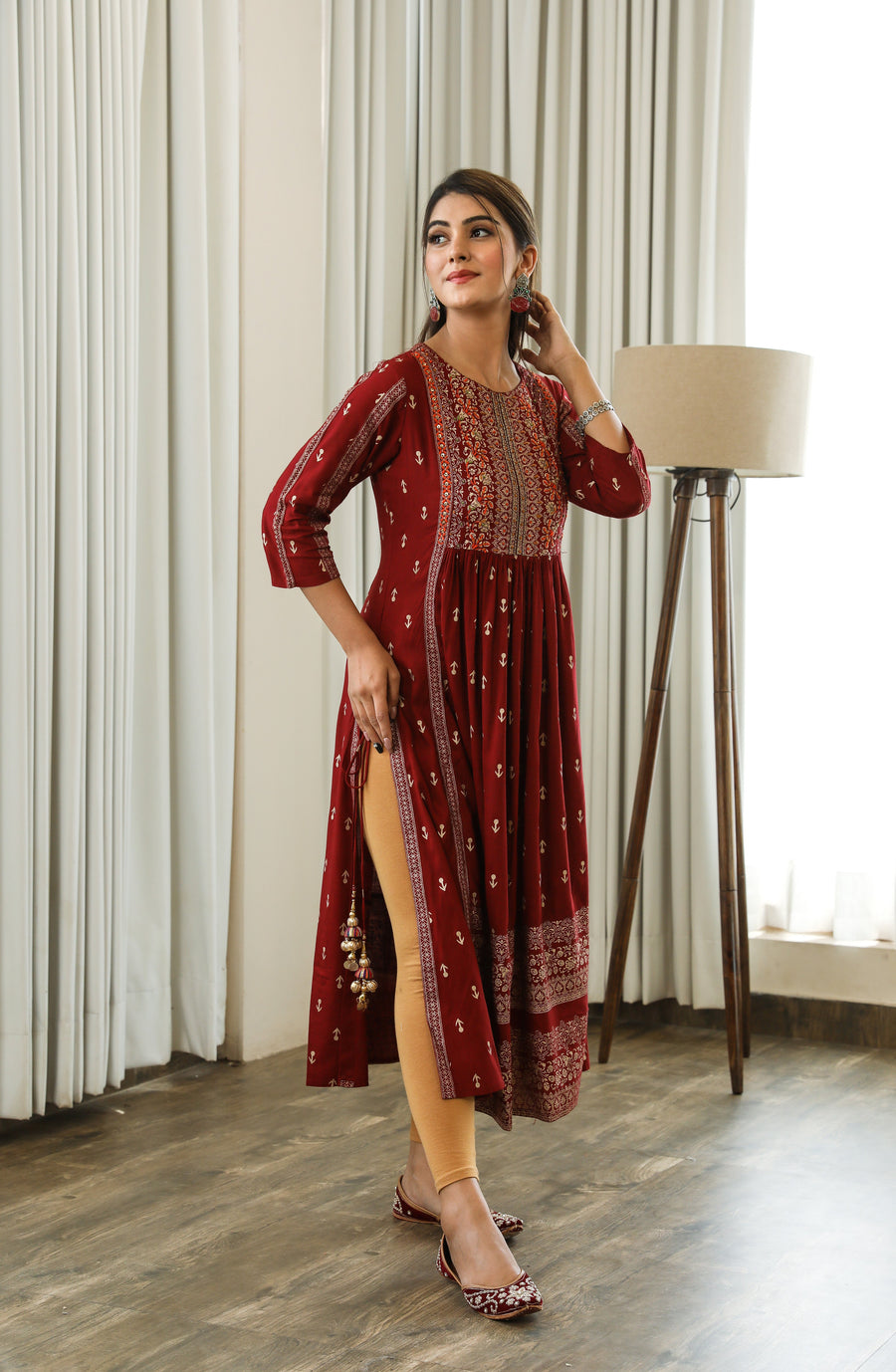 Women Maroon Rayon Slub Nyara Cut A-Line Kurta - Shop authentic Indian Women's Fashion by Nehamta