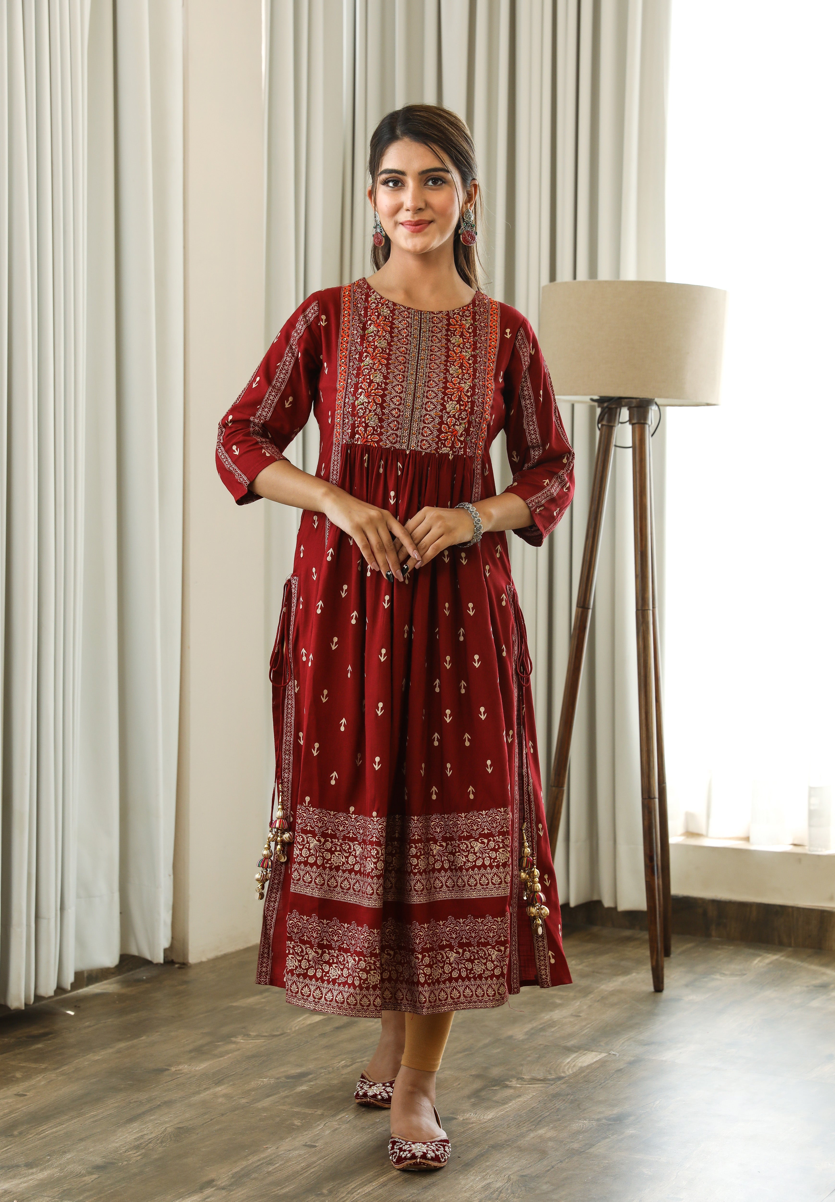 Women Maroon Rayon Slub Nyara Cut A-Line Kurta - Shop authentic Indian Women's Fashion by Nehamta