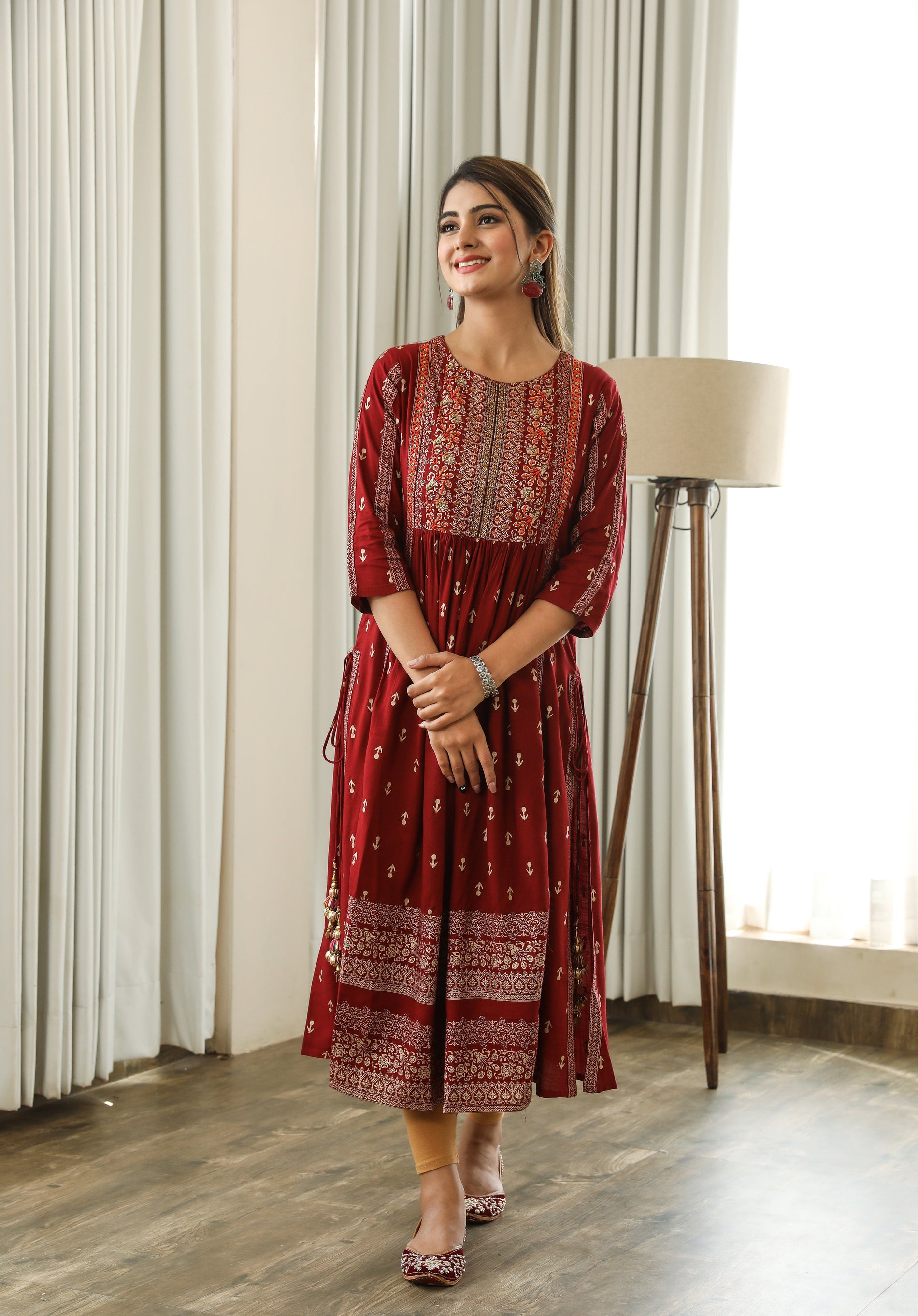 Women Maroon Rayon Slub Nyara Cut A-Line Kurta - Shop authentic Indian Women's Fashion by Nehamta