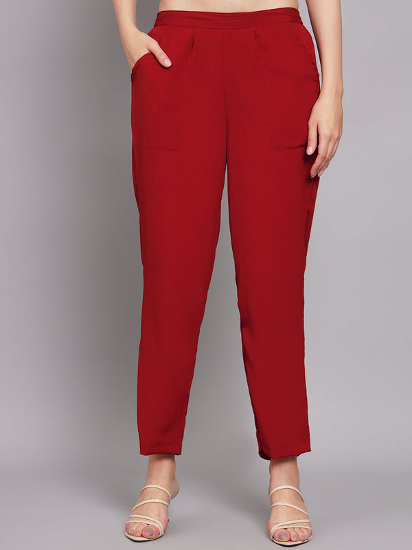 Women's Red Chiffon Gathered Kaftan Set - Shop authentic Indian Women's Fashion by Nehamta