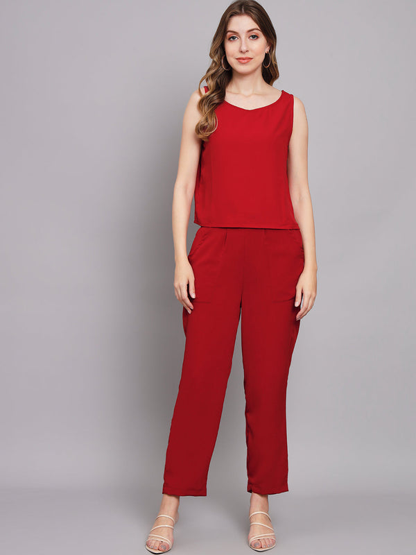 Women's Red Chiffon Gathered Kaftan Set - Shop authentic Indian Women's Fashion by Nehamta