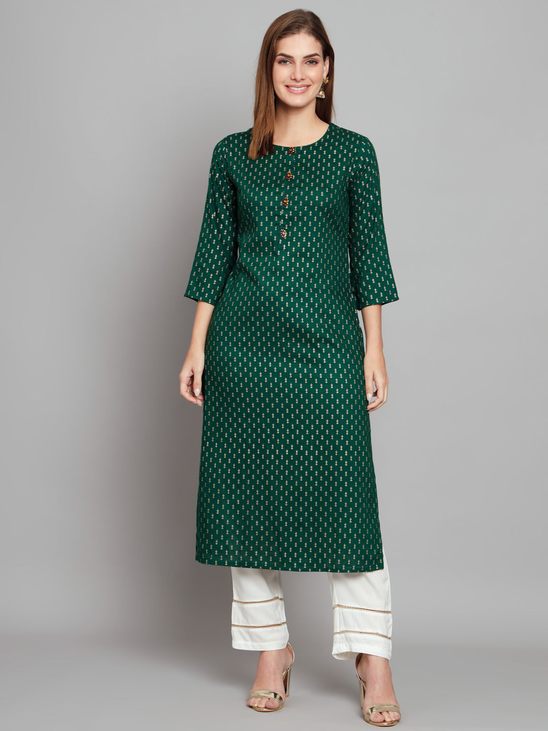 Women's Green Rayon Straight  Kurta Palazzo Set - Shop authentic Indian Women's Fashion by Nehamta