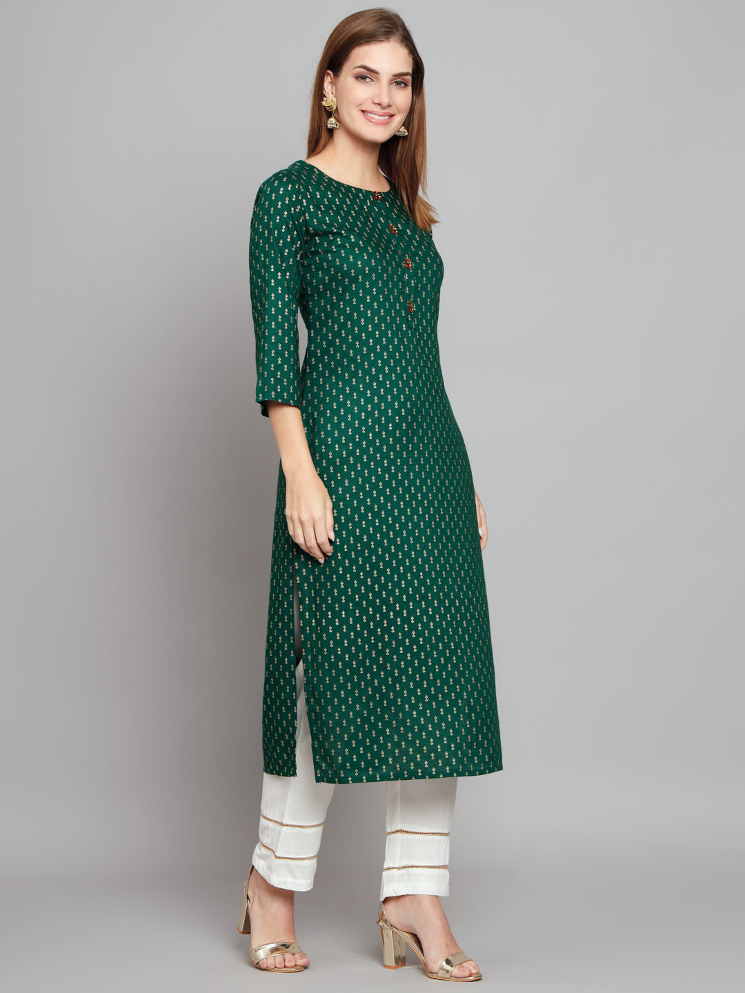 Women's Green Rayon Straight  Kurta Palazzo Set - Shop authentic Indian Women's Fashion by Nehamta