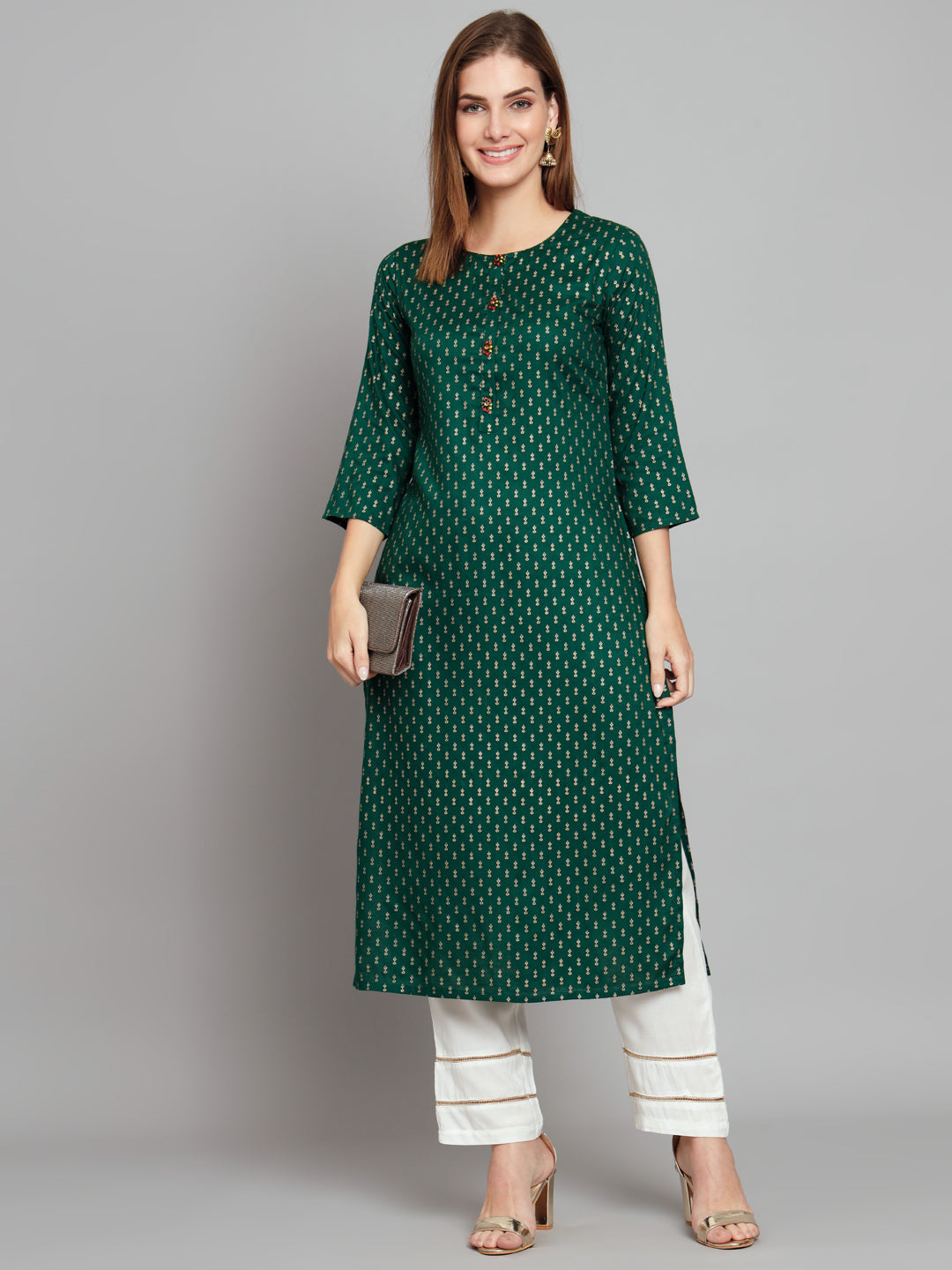 Women's Green Rayon Straight  Kurta Palazzo Set - Shop authentic Indian Women's Fashion by Nehamta