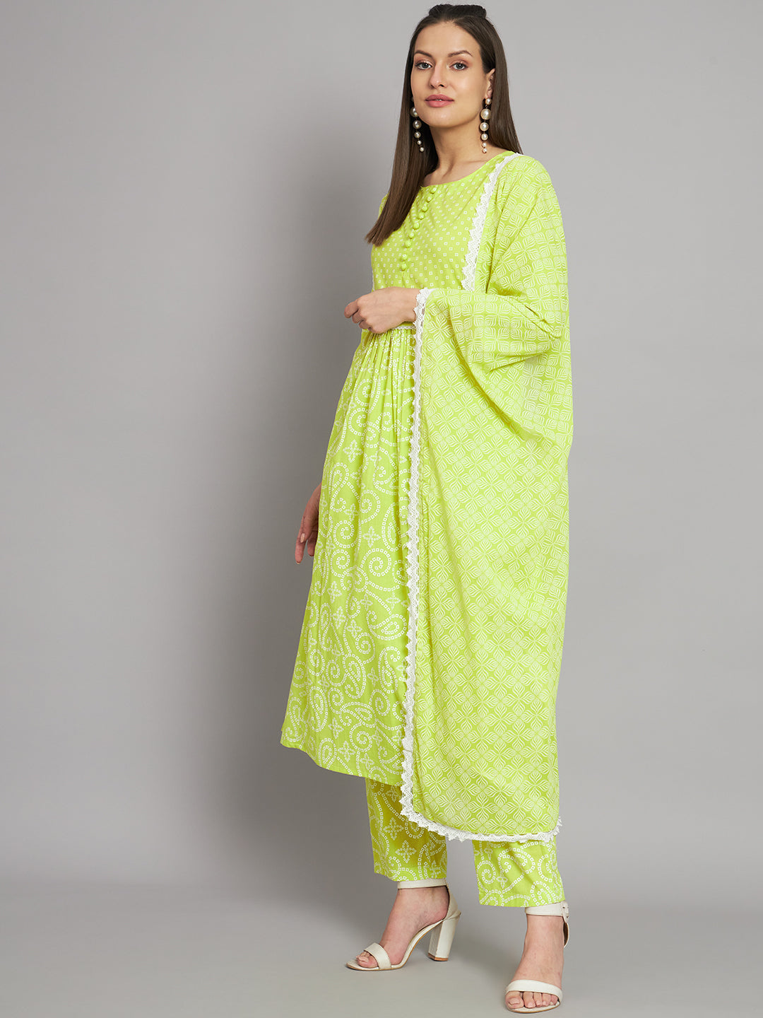 Women's Rayon Lemon A-Line Kurta Pant with Dupatta - Shop authentic Indian Women's Fashion by Nehamta