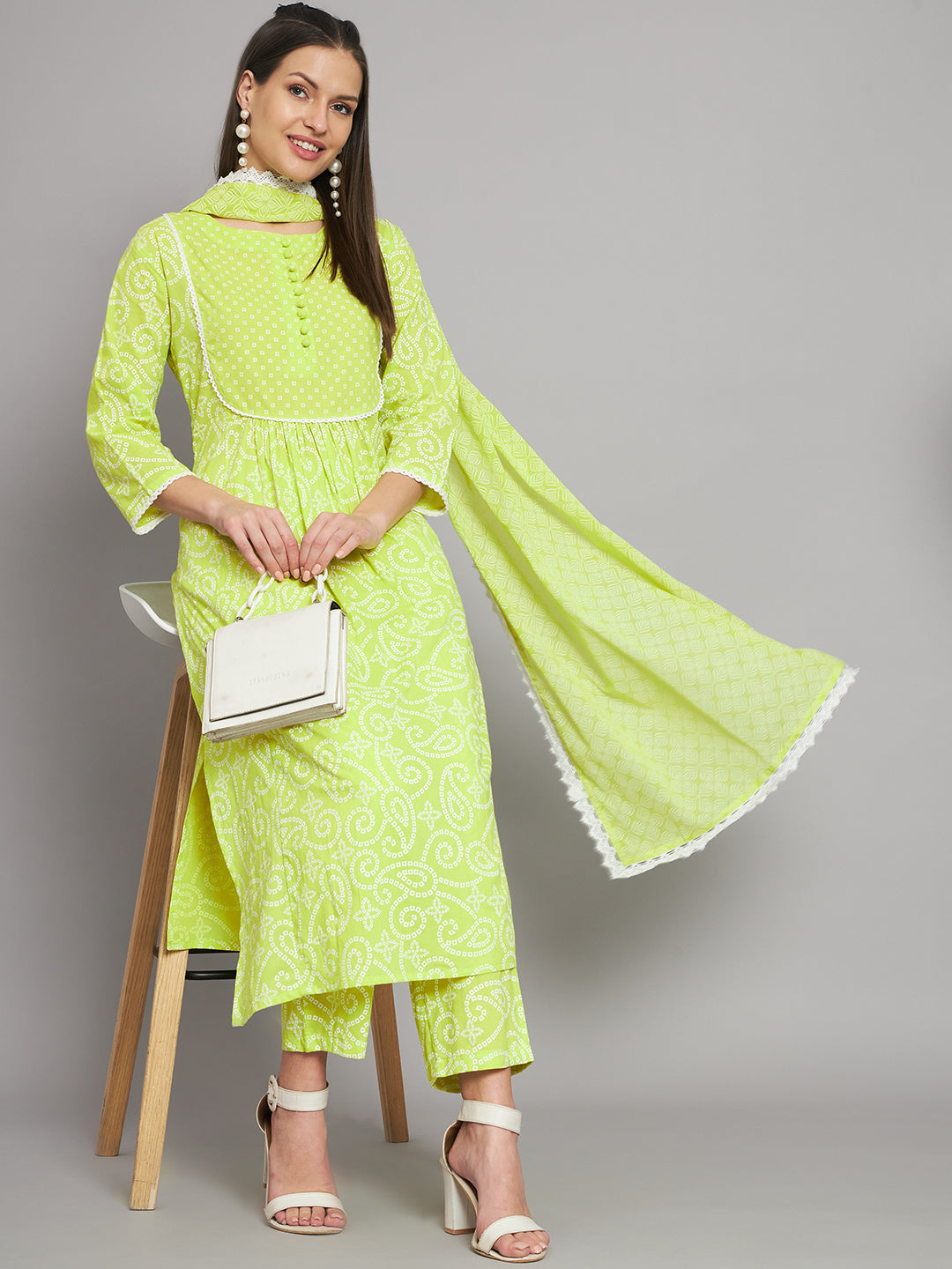 Women's Rayon Lemon A-Line Kurta Pant with Dupatta - Shop authentic Indian Women's Fashion by Nehamta