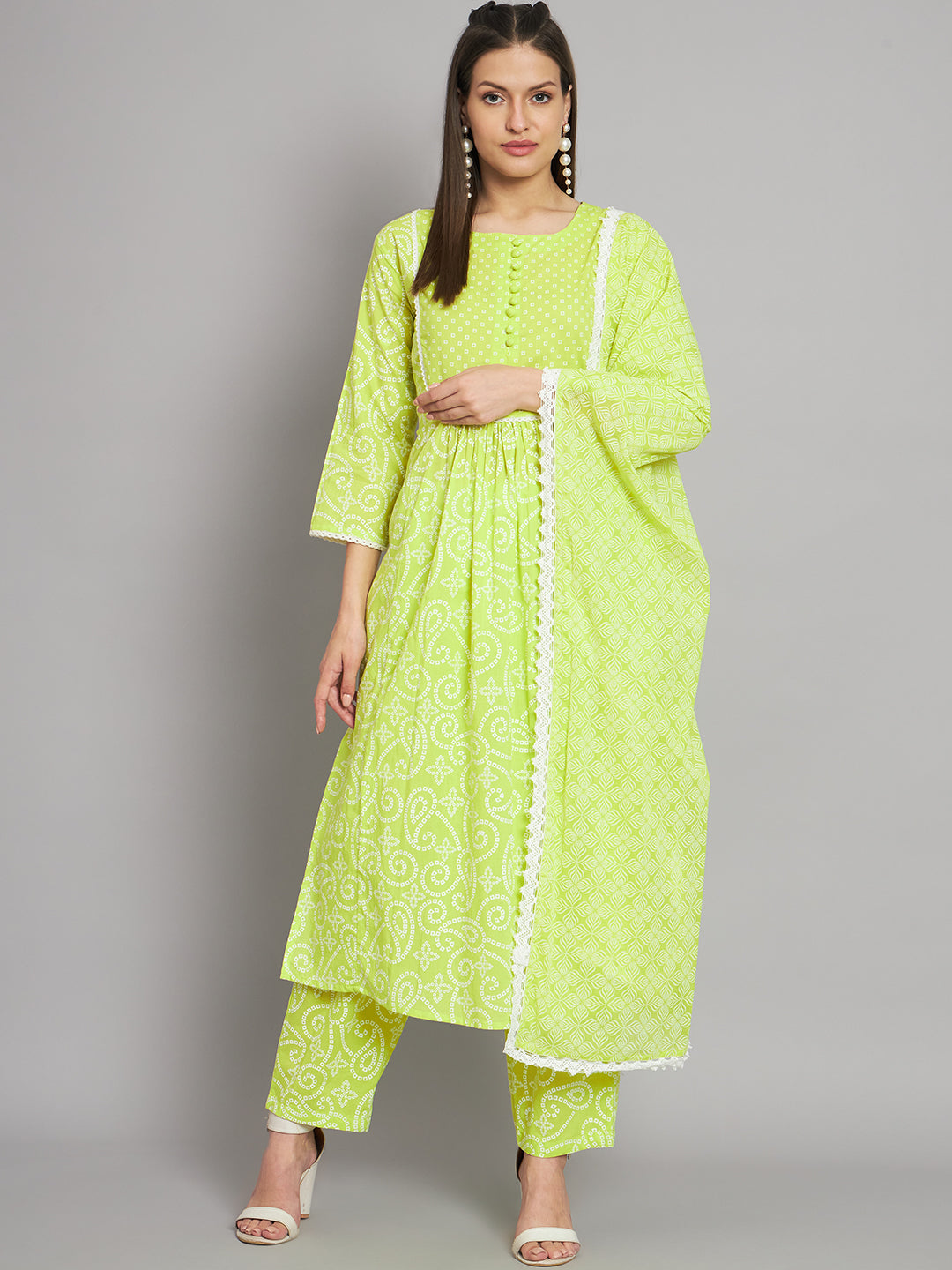 Women's Rayon Lemon A-Line Kurta Pant with Dupatta - Shop authentic Indian Women's Fashion by Nehamta