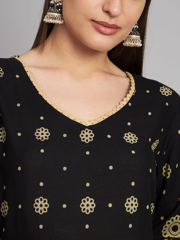 Women's Rayon Black A-Line Kurta and Palazzo - Shop authentic Indian Women's Fashion by Nehamta