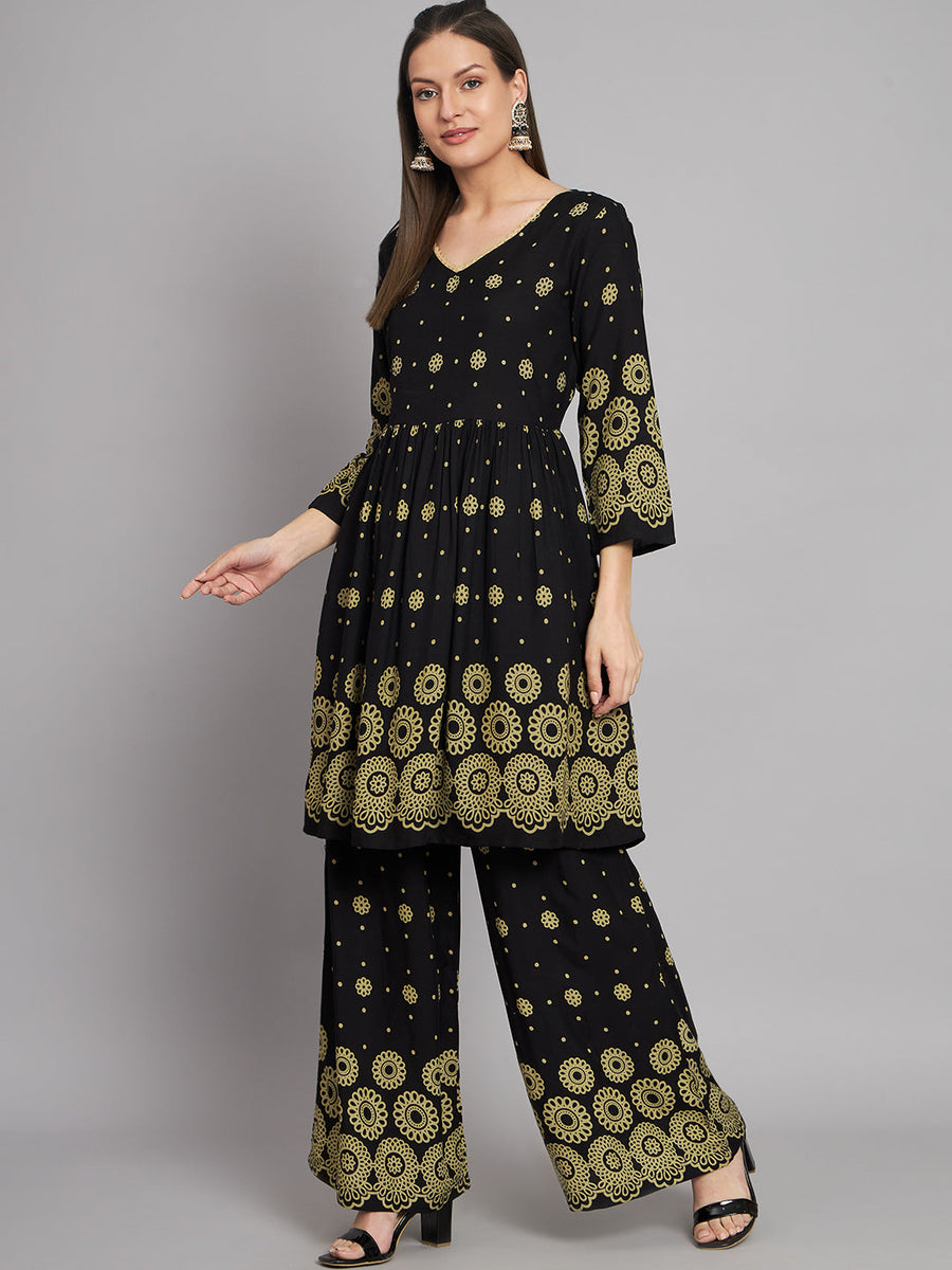 Women's Rayon Black A-Line Kurta and Palazzo - Shop authentic Indian Women's Fashion by Nehamta