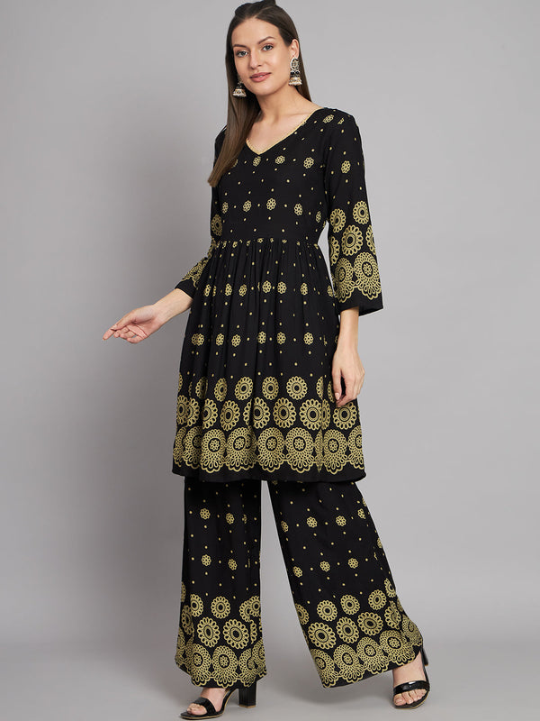Women's Rayon Black A-Line Kurta and Palazzo - Shop authentic Indian Women's Fashion by Nehamta