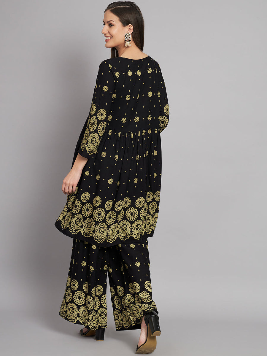 Women's Rayon Black A-Line Kurta and Palazzo - Shop authentic Indian Women's Fashion by Nehamta