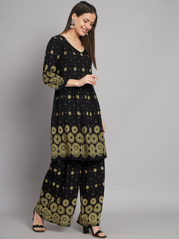 Women's Rayon Black A-Line Kurta and Palazzo - Shop authentic Indian Women's Fashion by Nehamta