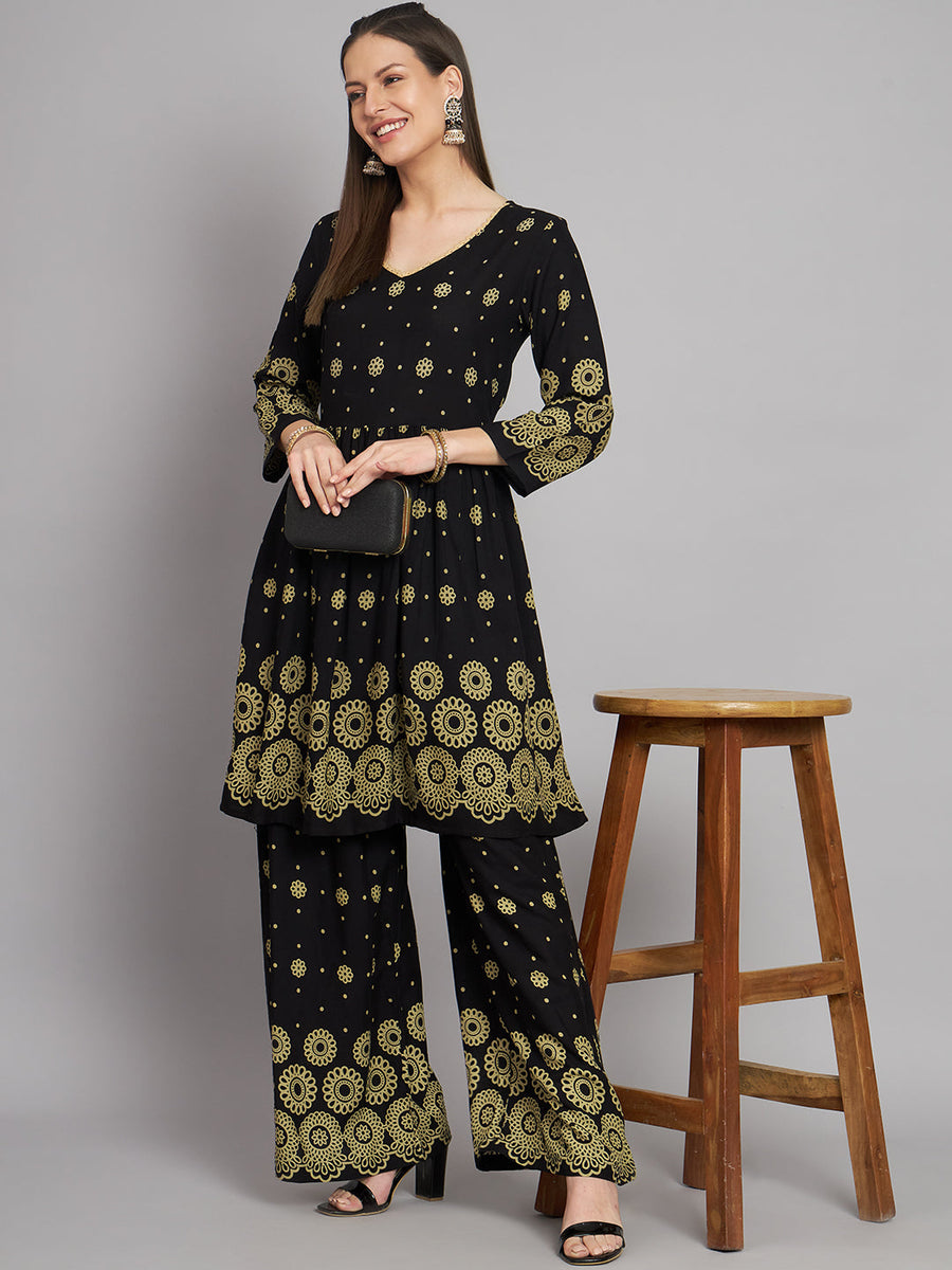 Women's Rayon Black A-Line Kurta and Palazzo - Shop authentic Indian Women's Fashion by Nehamta