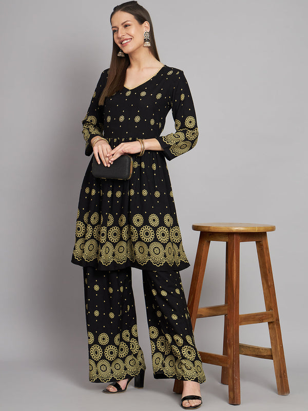 Women's Rayon Black A-Line Kurta and Palazzo - Shop authentic Indian Women's Fashion by Nehamta