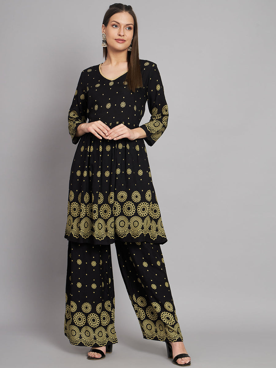 Women's Rayon Black A-Line Kurta and Palazzo - Shop authentic Indian Women's Fashion by Nehamta