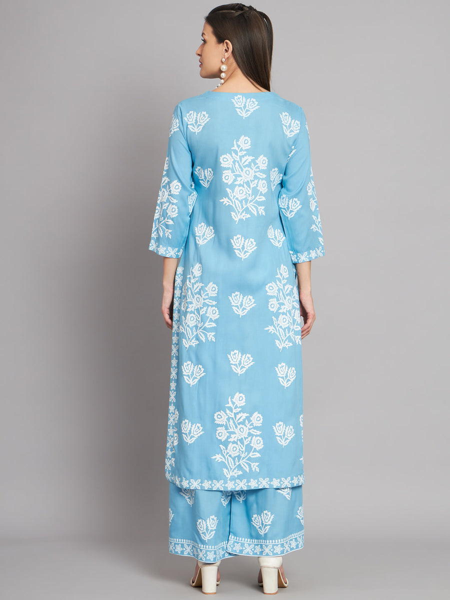 Women's Rayon Sky Blue Straight Kurta and Palazzo - Shop authentic Indian Women's Fashion by Nehamta