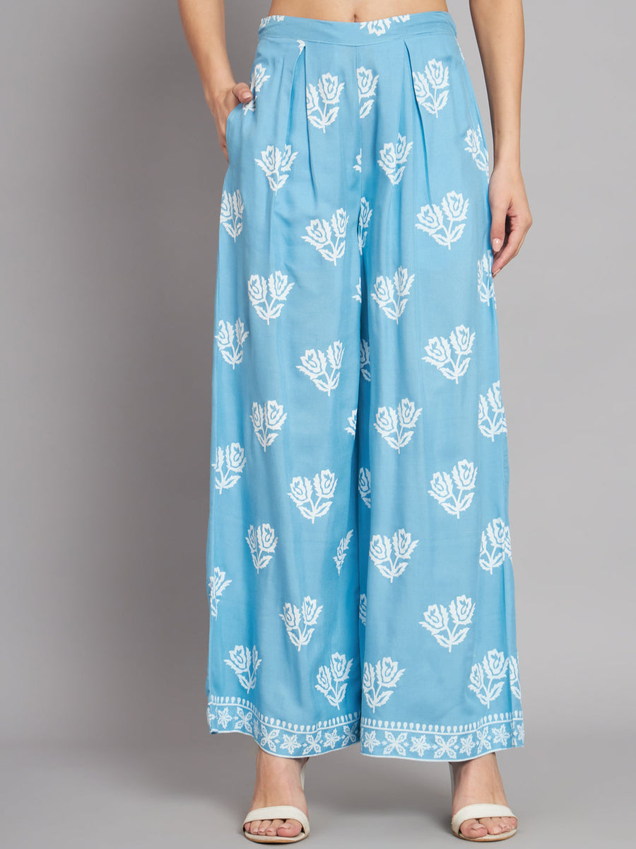 Women's Rayon Sky Blue Straight Kurta and Palazzo - Shop authentic Indian Women's Fashion by Nehamta