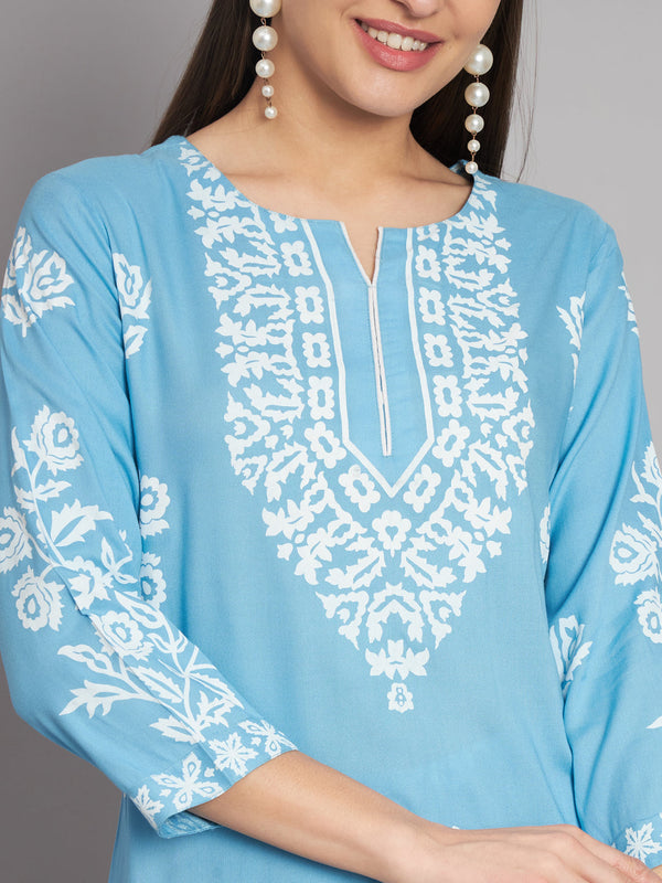 Women's Rayon Sky Blue Straight Kurta and Palazzo - Shop authentic Indian Women's Fashion by Nehamta