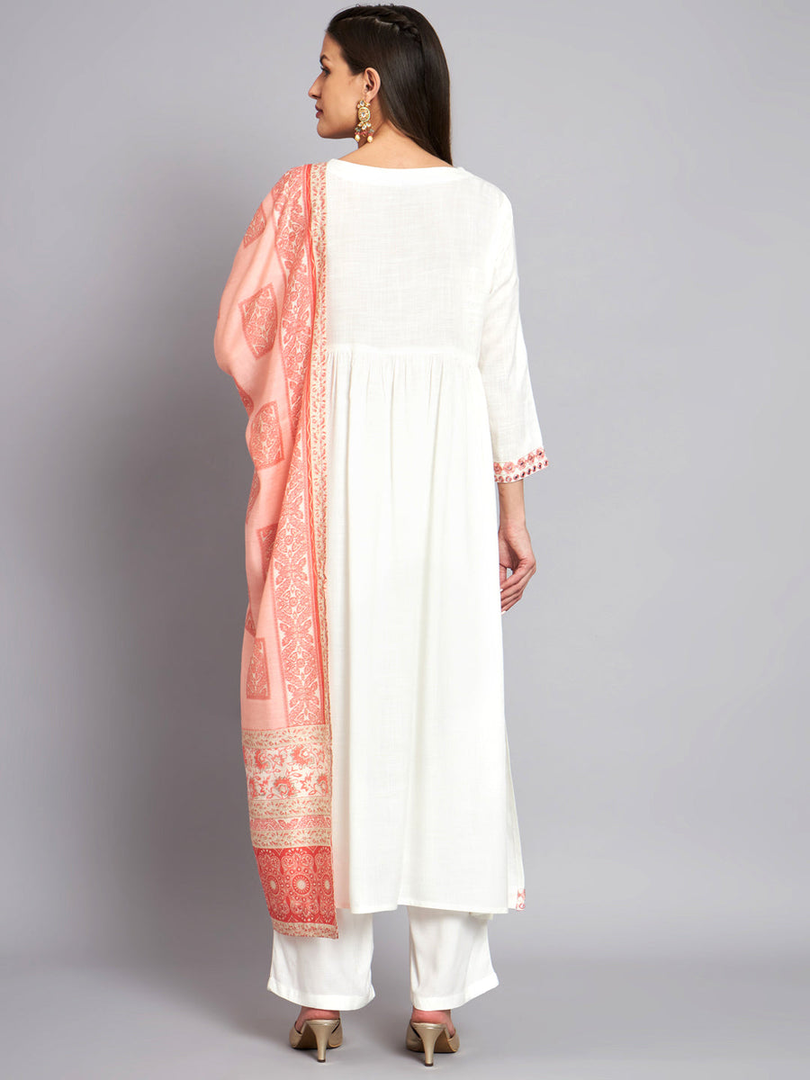 Women's Rayon White Alia Cut A-Line Kurta with Dupatta Set - Shop authentic Indian Women's Fashion by Nehamta