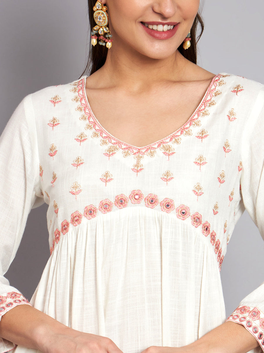 Women's Rayon White Alia Cut A-Line Kurta with Dupatta Set - Shop authentic Indian Women's Fashion by Nehamta