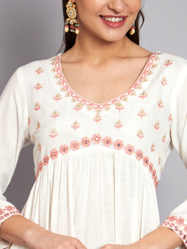 Women's Rayon White Alia Cut A-Line Kurta with Dupatta Set - Shop authentic Indian Women's Fashion by Nehamta