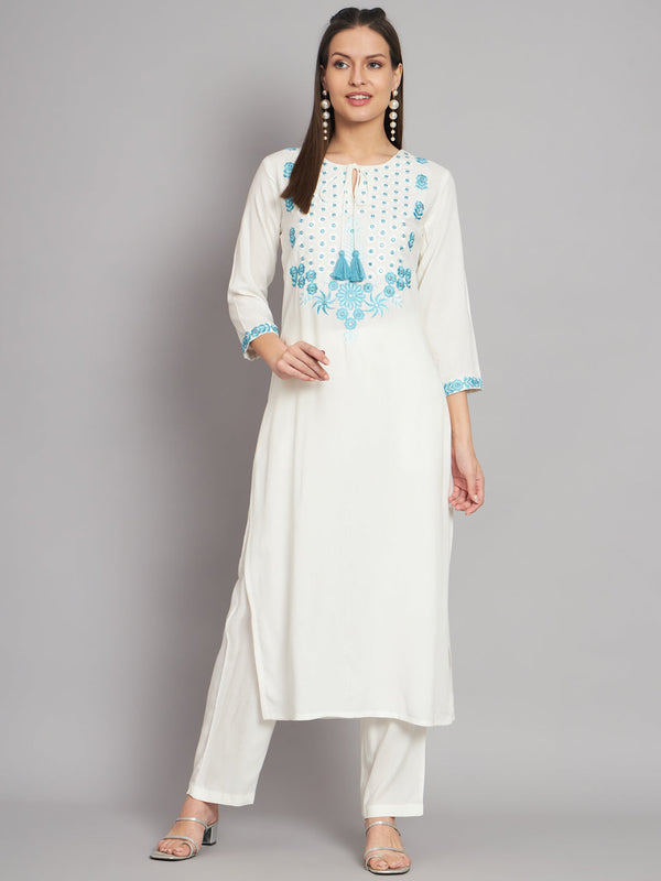 Women's Rayon White Straight Kurta and Palazzo - Shop authentic Indian Women's Fashion by Nehamta